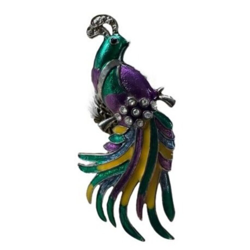 Silver Creek Birds of Paradise Peacock Rhinestone Breast Pin Brooch
